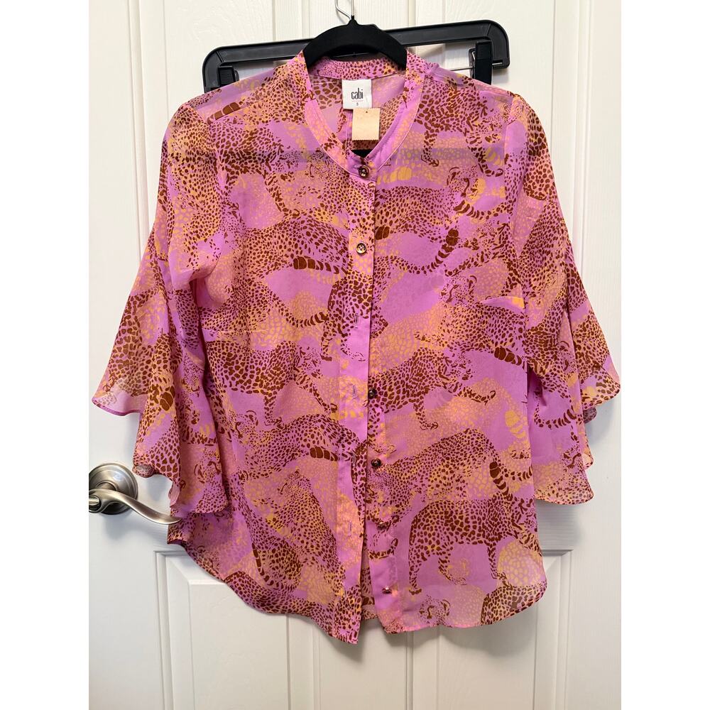 Cabi Sheer Leopard Print Flutter Sleeve Blouse Wo… - image 1